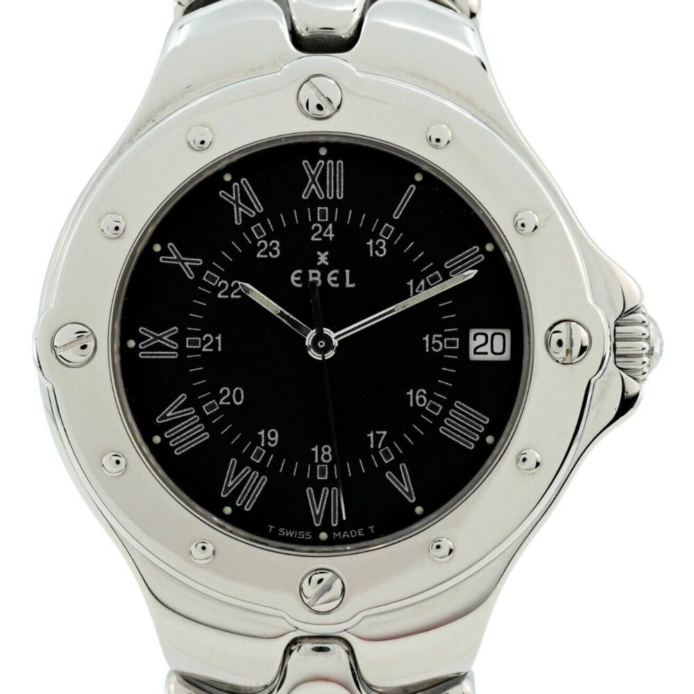 Ebel Sportwave Men's 36mm Stainless Steel Black Dial Swiss Watch Ref: E9187632!